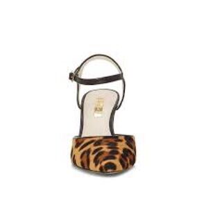 Louise et Cie Leopard Print Pointy Toe Ankle Strap Kitten Heels Black Brown